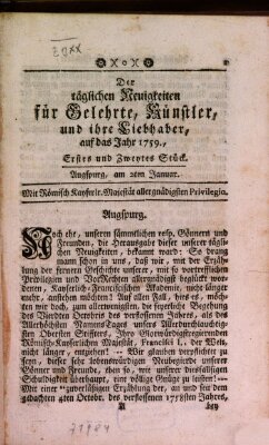 Täglicher Neuigkeiten für Gelehrte, Künstler und ihre Liebhaber Dienstag 2. Januar 1759