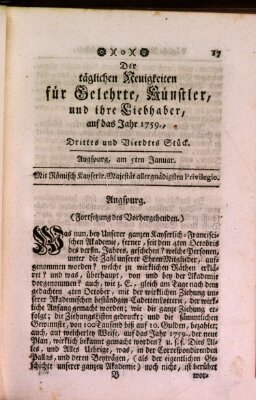 Täglicher Neuigkeiten für Gelehrte, Künstler und ihre Liebhaber Freitag 5. Januar 1759