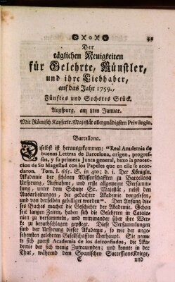 Täglicher Neuigkeiten für Gelehrte, Künstler und ihre Liebhaber Montag 8. Januar 1759