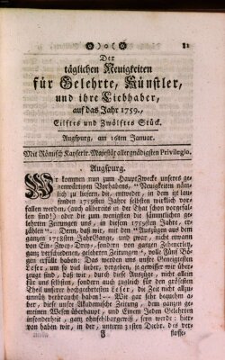 Täglicher Neuigkeiten für Gelehrte, Künstler und ihre Liebhaber Dienstag 16. Januar 1759