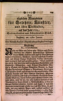 Täglicher Neuigkeiten für Gelehrte, Künstler und ihre Liebhaber Dienstag 23. Januar 1759