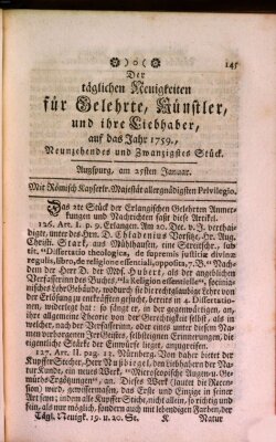 Täglicher Neuigkeiten für Gelehrte, Künstler und ihre Liebhaber Donnerstag 25. Januar 1759