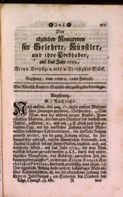 Täglicher Neuigkeiten für Gelehrte, Künstler und ihre Liebhaber Montag 12. Februar 1759