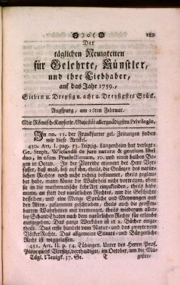 Täglicher Neuigkeiten für Gelehrte, Künstler und ihre Liebhaber Freitag 16. Februar 1759