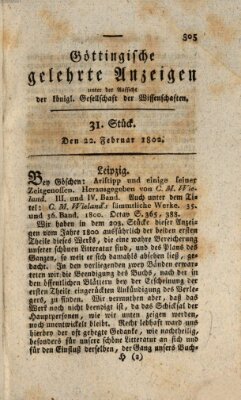 Göttingische gelehrte Anzeigen (Göttingische Zeitungen von gelehrten Sachen) Montag 22. Februar 1802