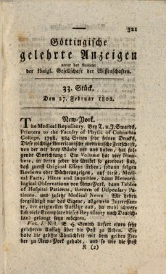 Göttingische gelehrte Anzeigen (Göttingische Zeitungen von gelehrten Sachen) Samstag 27. Februar 1802