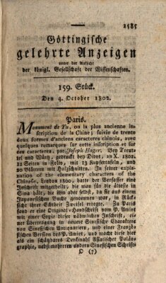 Göttingische gelehrte Anzeigen (Göttingische Zeitungen von gelehrten Sachen) Montag 4. Oktober 1802