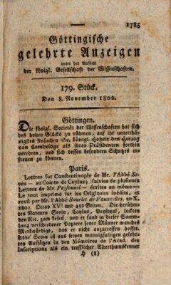 Göttingische gelehrte Anzeigen (Göttingische Zeitungen von gelehrten Sachen) Montag 8. November 1802