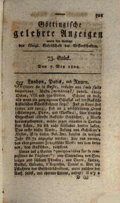 Göttingische gelehrte Anzeigen (Göttingische Zeitungen von gelehrten Sachen) Montag 7. Mai 1804