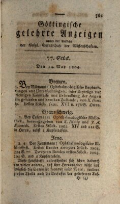 Göttingische gelehrte Anzeigen (Göttingische Zeitungen von gelehrten Sachen) Montag 14. Mai 1804