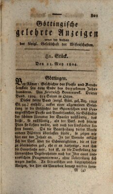 Göttingische gelehrte Anzeigen (Göttingische Zeitungen von gelehrten Sachen) Montag 21. Mai 1804