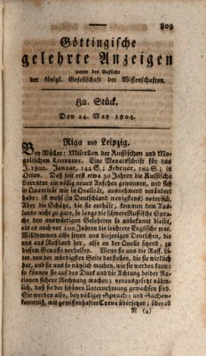 Göttingische gelehrte Anzeigen (Göttingische Zeitungen von gelehrten Sachen) Donnerstag 24. Mai 1804