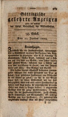 Göttingische gelehrte Anzeigen (Göttingische Zeitungen von gelehrten Sachen) Donnerstag 21. Juni 1804