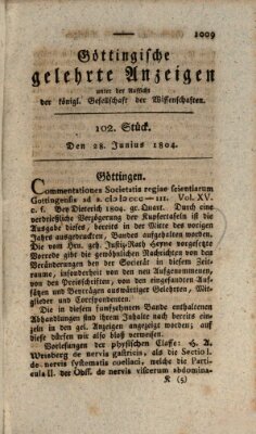 Göttingische gelehrte Anzeigen (Göttingische Zeitungen von gelehrten Sachen) Donnerstag 28. Juni 1804