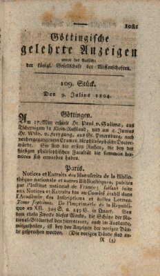 Göttingische gelehrte Anzeigen (Göttingische Zeitungen von gelehrten Sachen) Montag 9. Juli 1804