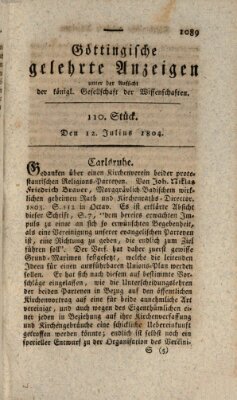 Göttingische gelehrte Anzeigen (Göttingische Zeitungen von gelehrten Sachen) Donnerstag 12. Juli 1804