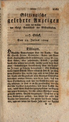 Göttingische gelehrte Anzeigen (Göttingische Zeitungen von gelehrten Sachen) Montag 23. Juli 1804