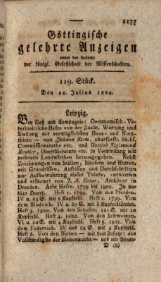 Göttingische gelehrte Anzeigen (Göttingische Zeitungen von gelehrten Sachen) Samstag 28. Juli 1804