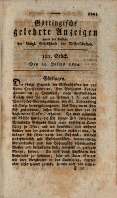 Göttingische gelehrte Anzeigen (Göttingische Zeitungen von gelehrten Sachen) Montag 30. Juli 1804