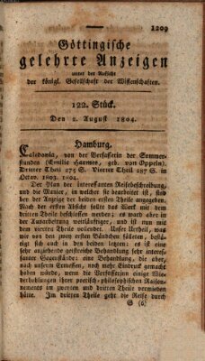 Göttingische gelehrte Anzeigen (Göttingische Zeitungen von gelehrten Sachen) Donnerstag 2. August 1804