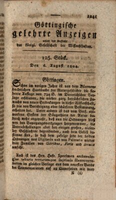 Göttingische gelehrte Anzeigen (Göttingische Zeitungen von gelehrten Sachen) Montag 6. August 1804