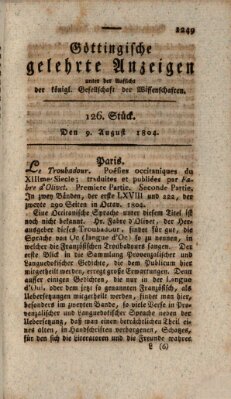 Göttingische gelehrte Anzeigen (Göttingische Zeitungen von gelehrten Sachen) Donnerstag 9. August 1804