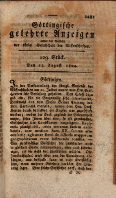 Göttingische gelehrte Anzeigen (Göttingische Zeitungen von gelehrten Sachen) Montag 13. August 1804