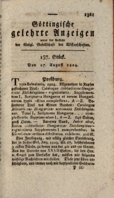 Göttingische gelehrte Anzeigen (Göttingische Zeitungen von gelehrten Sachen) Montag 27. August 1804