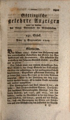 Göttingische gelehrte Anzeigen (Göttingische Zeitungen von gelehrten Sachen) Montag 3. September 1804