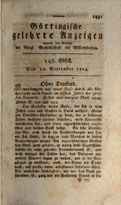 Göttingische gelehrte Anzeigen (Göttingische Zeitungen von gelehrten Sachen) Montag 10. September 1804