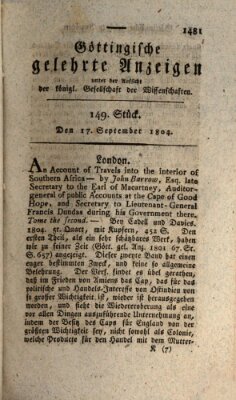 Göttingische gelehrte Anzeigen (Göttingische Zeitungen von gelehrten Sachen) Montag 17. September 1804