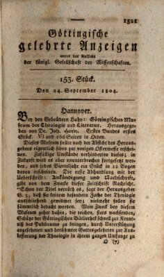 Göttingische gelehrte Anzeigen (Göttingische Zeitungen von gelehrten Sachen) Montag 24. September 1804