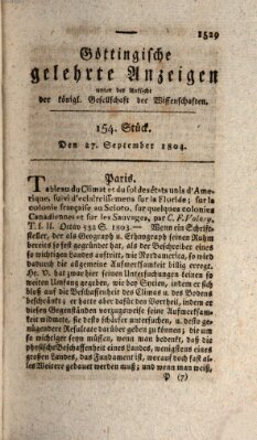 Göttingische gelehrte Anzeigen (Göttingische Zeitungen von gelehrten Sachen) Donnerstag 27. September 1804