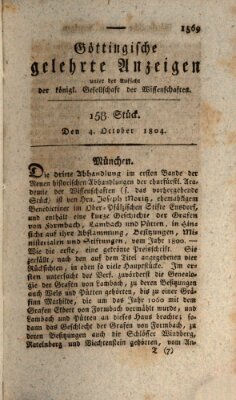 Göttingische gelehrte Anzeigen (Göttingische Zeitungen von gelehrten Sachen) Donnerstag 4. Oktober 1804