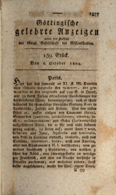 Göttingische gelehrte Anzeigen (Göttingische Zeitungen von gelehrten Sachen) Samstag 6. Oktober 1804