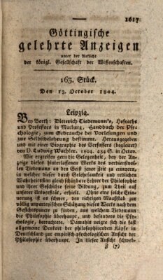 Göttingische gelehrte Anzeigen (Göttingische Zeitungen von gelehrten Sachen) Samstag 13. Oktober 1804