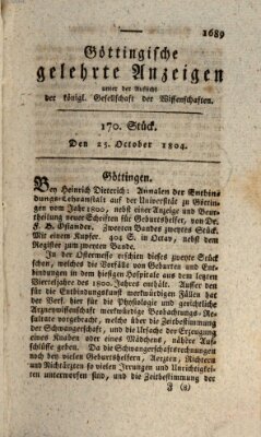 Göttingische gelehrte Anzeigen (Göttingische Zeitungen von gelehrten Sachen) Donnerstag 25. Oktober 1804