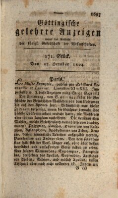 Göttingische gelehrte Anzeigen (Göttingische Zeitungen von gelehrten Sachen) Samstag 27. Oktober 1804