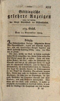 Göttingische gelehrte Anzeigen (Göttingische Zeitungen von gelehrten Sachen) Samstag 10. November 1804