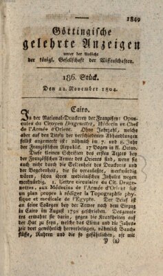 Göttingische gelehrte Anzeigen (Göttingische Zeitungen von gelehrten Sachen) Donnerstag 22. November 1804