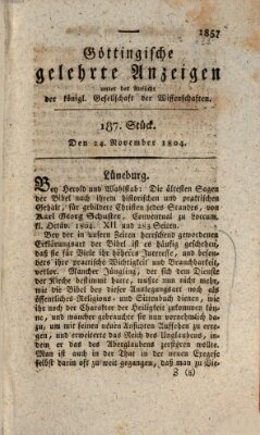 Göttingische gelehrte Anzeigen (Göttingische Zeitungen von gelehrten Sachen) Samstag 24. November 1804