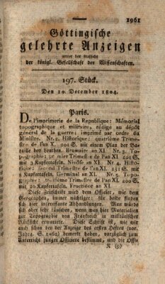 Göttingische gelehrte Anzeigen (Göttingische Zeitungen von gelehrten Sachen) Montag 10. Dezember 1804