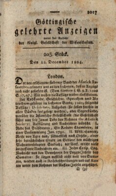 Göttingische gelehrte Anzeigen (Göttingische Zeitungen von gelehrten Sachen) Samstag 22. Dezember 1804