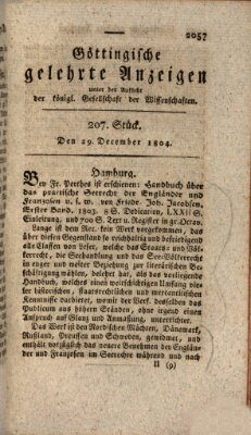 Göttingische gelehrte Anzeigen (Göttingische Zeitungen von gelehrten Sachen) Samstag 29. Dezember 1804