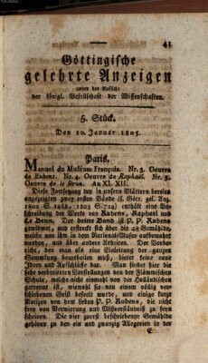 Göttingische gelehrte Anzeigen (Göttingische Zeitungen von gelehrten Sachen) Donnerstag 10. Januar 1805