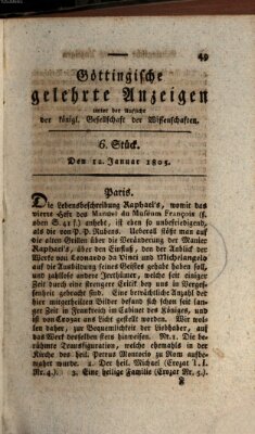 Göttingische gelehrte Anzeigen (Göttingische Zeitungen von gelehrten Sachen) Samstag 12. Januar 1805