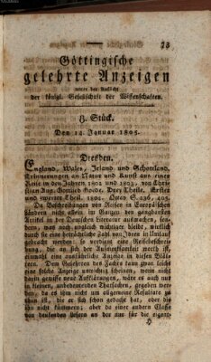 Göttingische gelehrte Anzeigen (Göttingische Zeitungen von gelehrten Sachen) Montag 14. Januar 1805