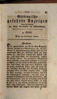 Göttingische gelehrte Anzeigen (Göttingische Zeitungen von gelehrten Sachen) Donnerstag 17. Januar 1805