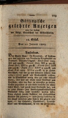 Göttingische gelehrte Anzeigen (Göttingische Zeitungen von gelehrten Sachen) Montag 21. Januar 1805