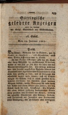 Göttingische gelehrte Anzeigen (Göttingische Zeitungen von gelehrten Sachen) Montag 28. Januar 1805